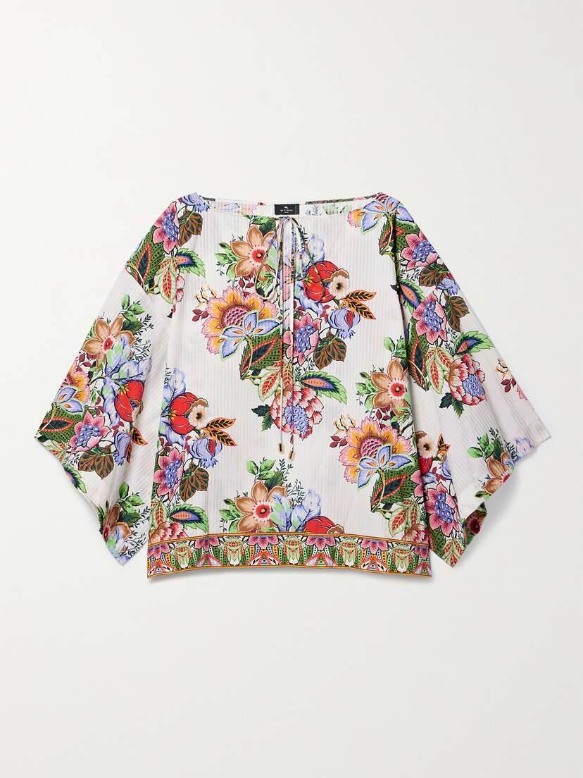 Etro Tie-detailed Floral-print Cotton And Silk-blend Voile Blouse