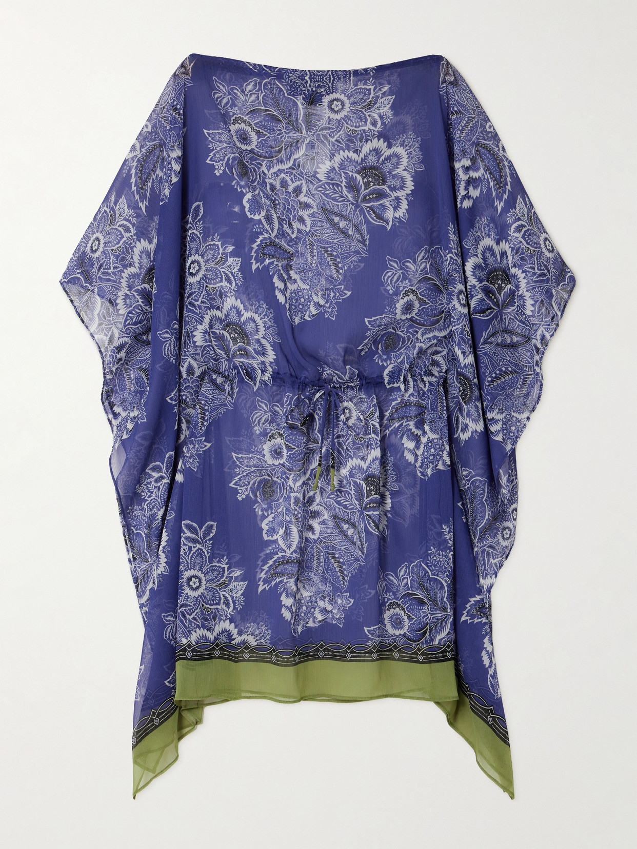 Shop Etro Floral-print Crepon Kaftan In Blue