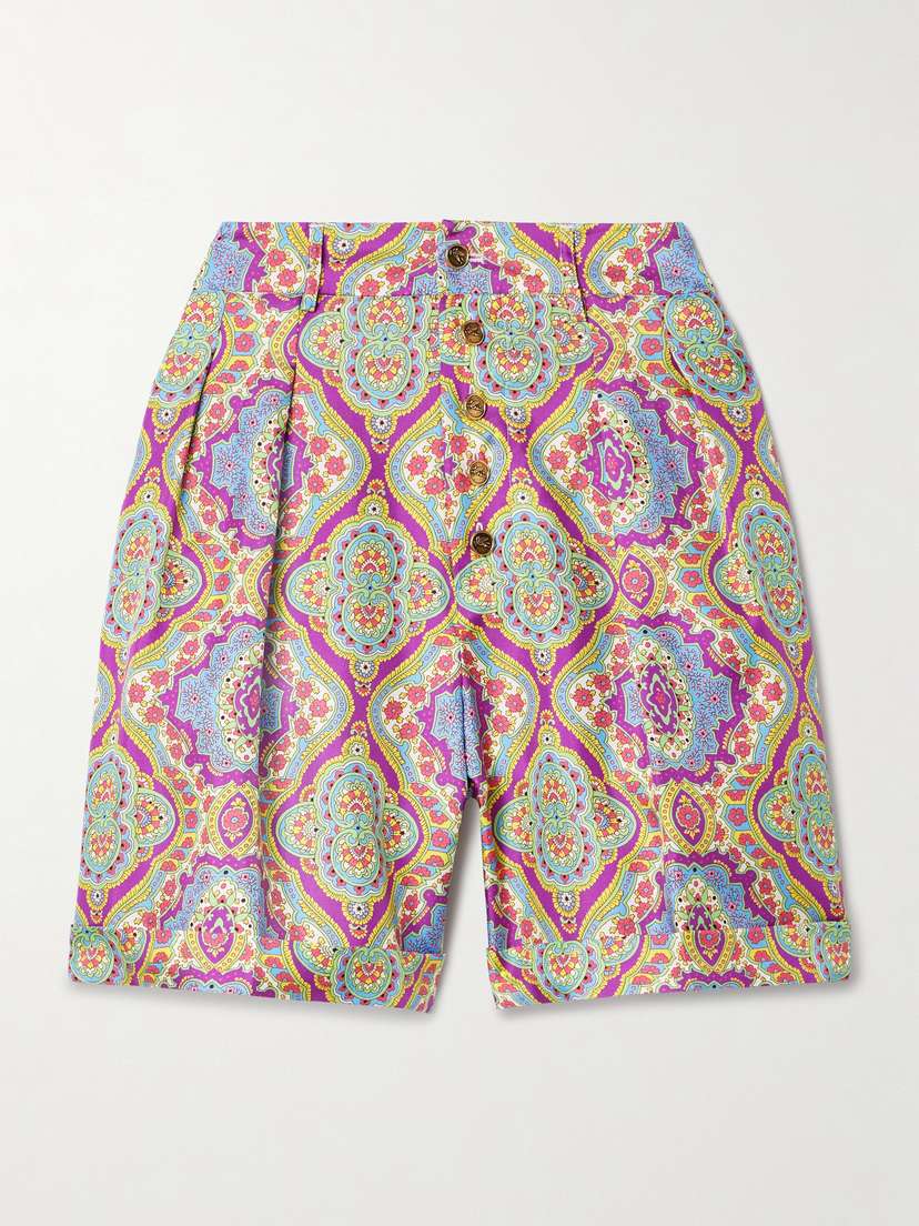 Etro Pleated Printed Silk-twill Shorts