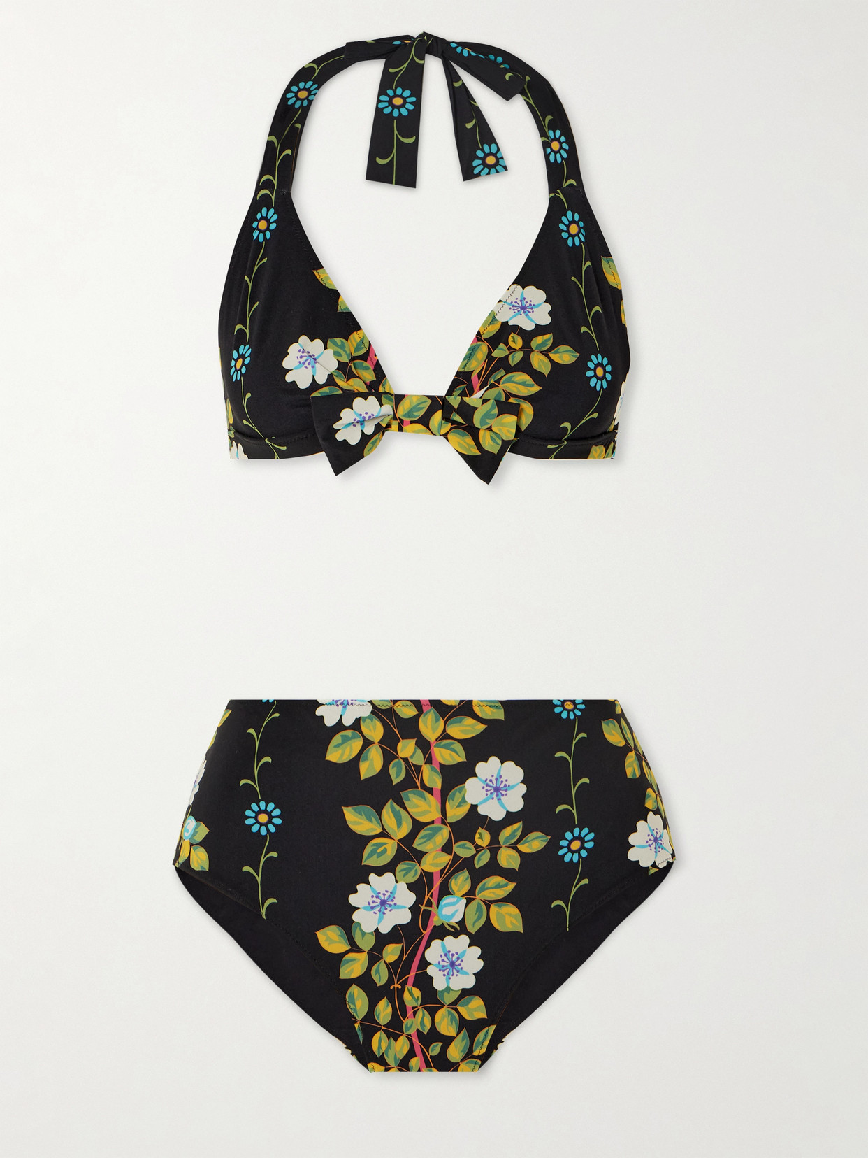 Etro Floral-print Halterneck Bikini In Black