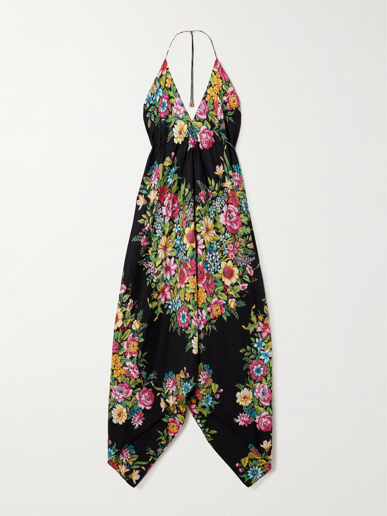 Etro Asymmetric Floral-print Silk Halterneck Dress In Black