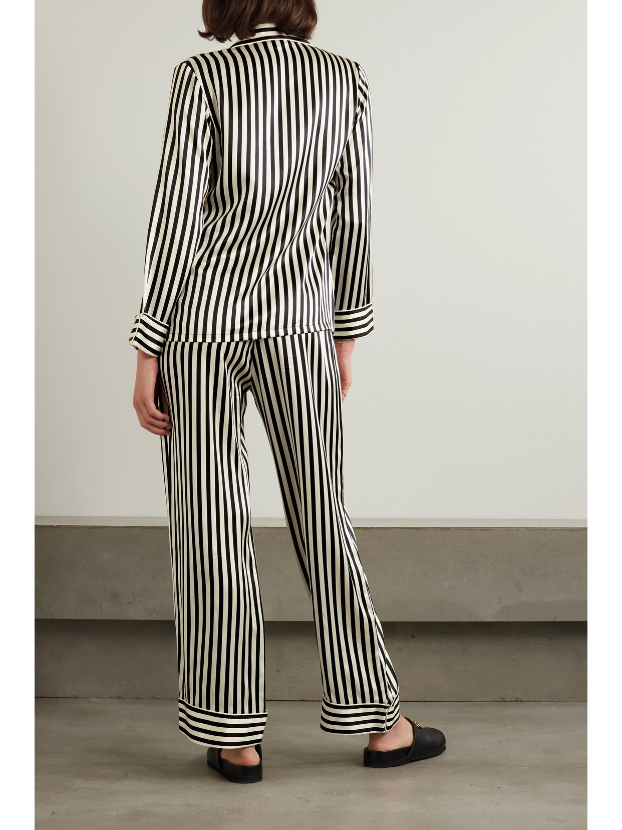 Olivia Von Halle Lila Nika Striped Silk Long Pajama Set In Nika Core