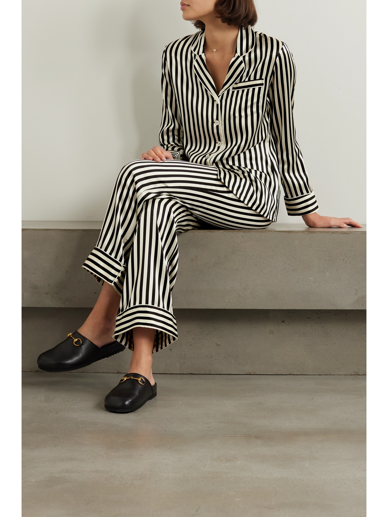 Olivia Von Halle Lila Nika Striped Silk Long Pajama Set In Nika Core