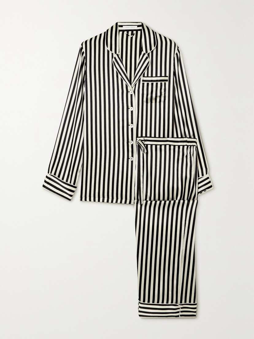 Lila Striped Silk-satin Pajama Set