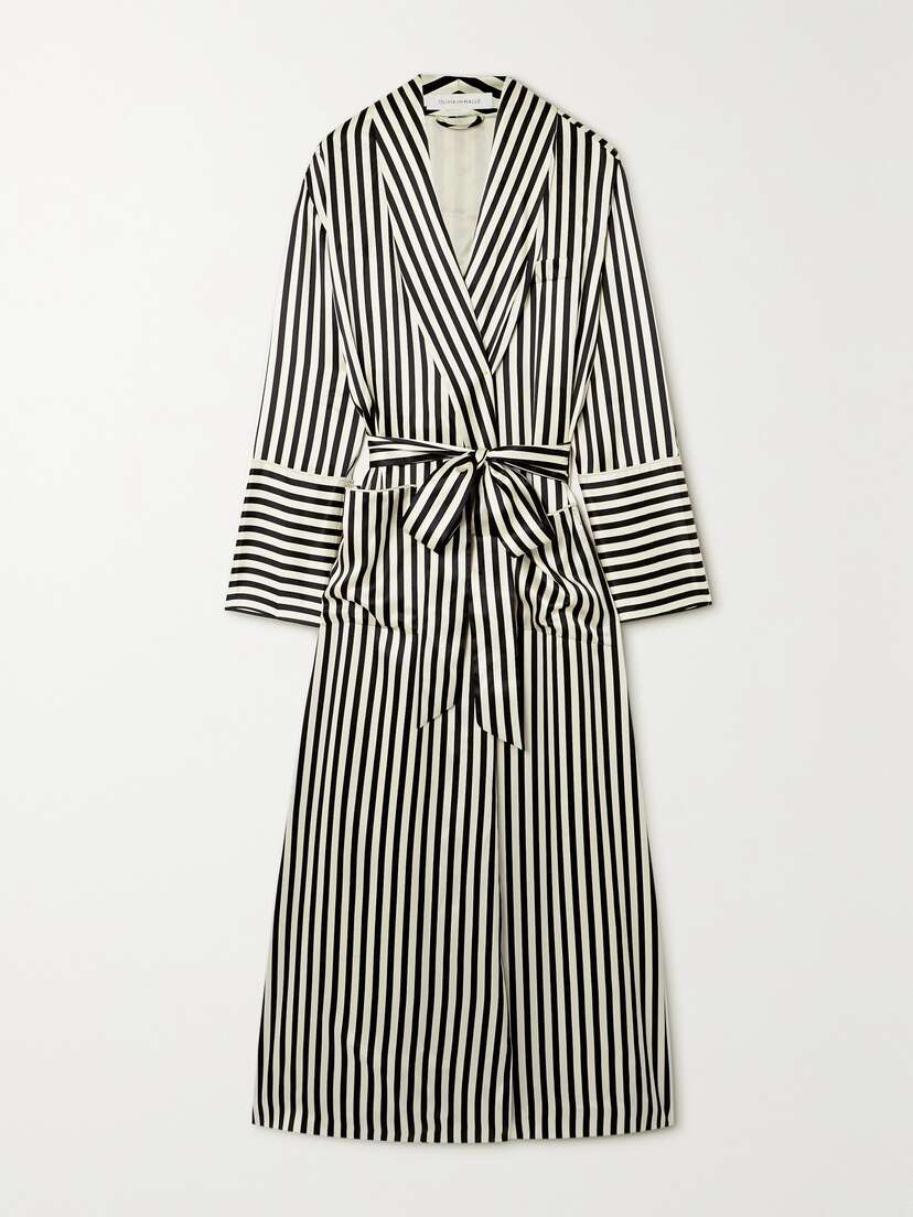 Olivia von Halle Capability Belted Striped Silk-satin Robe