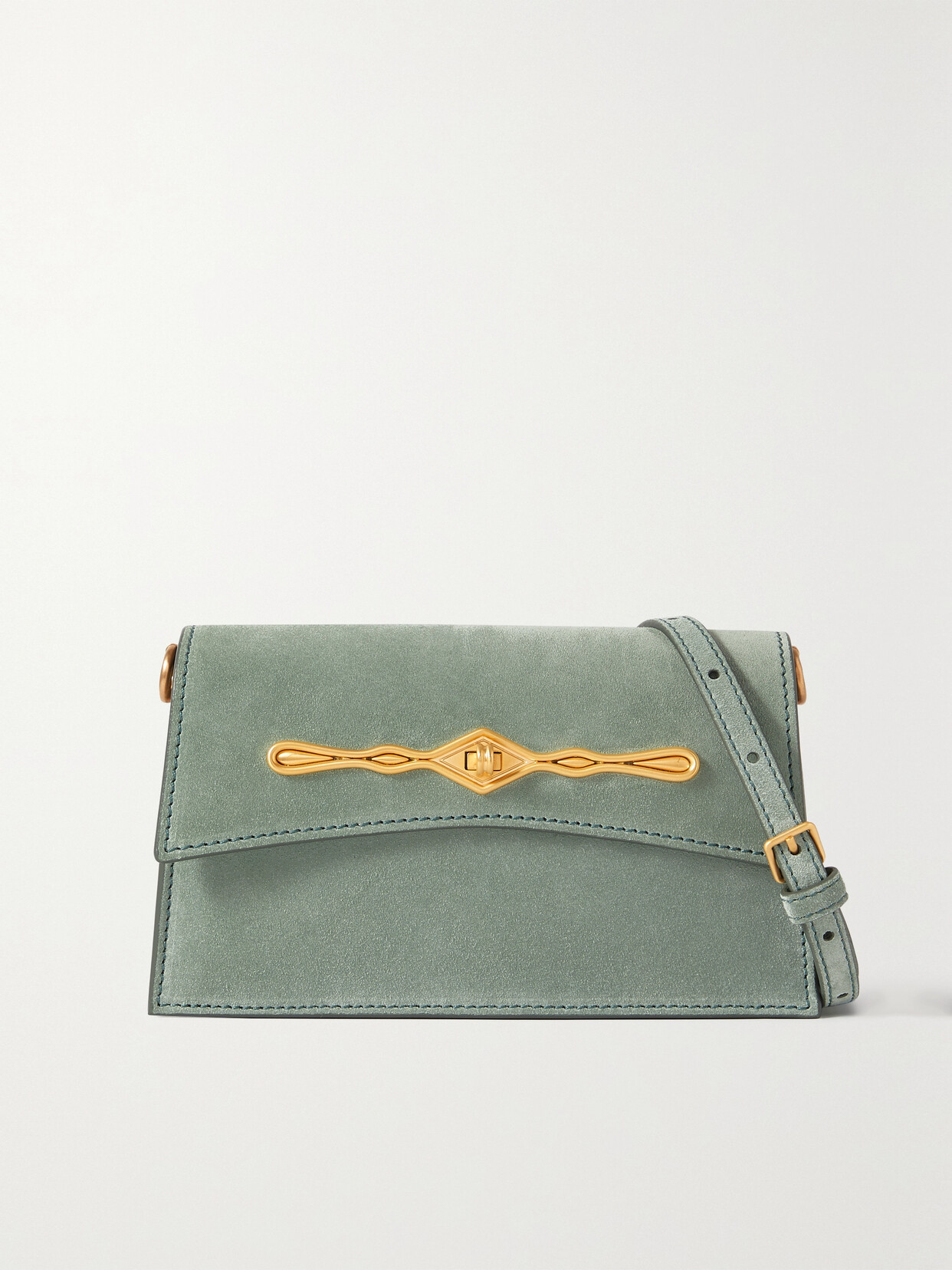 Metier + Fernando Jorge Roma Mini Embellished Suede Shoulder Bag In Green