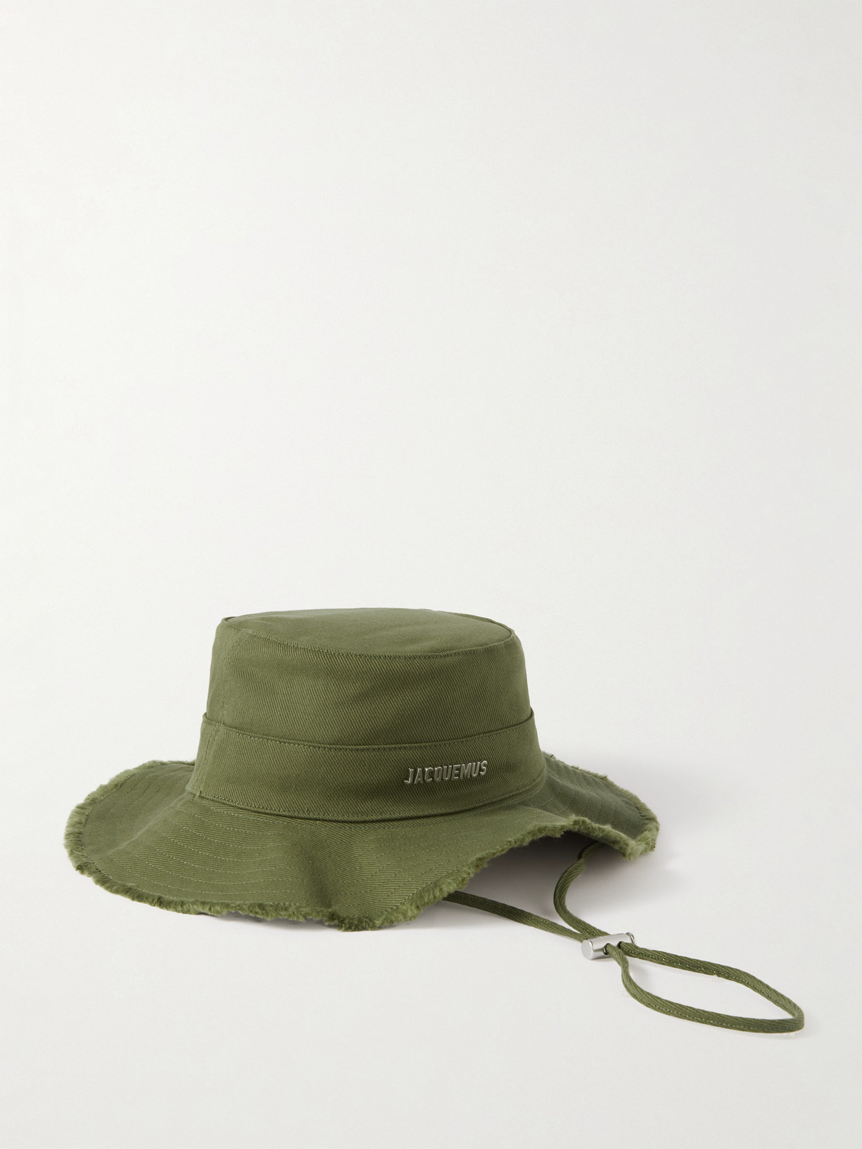 Jacquemus Le Bob Embellished Frayed Cotton-twill Bucket Hat In Green