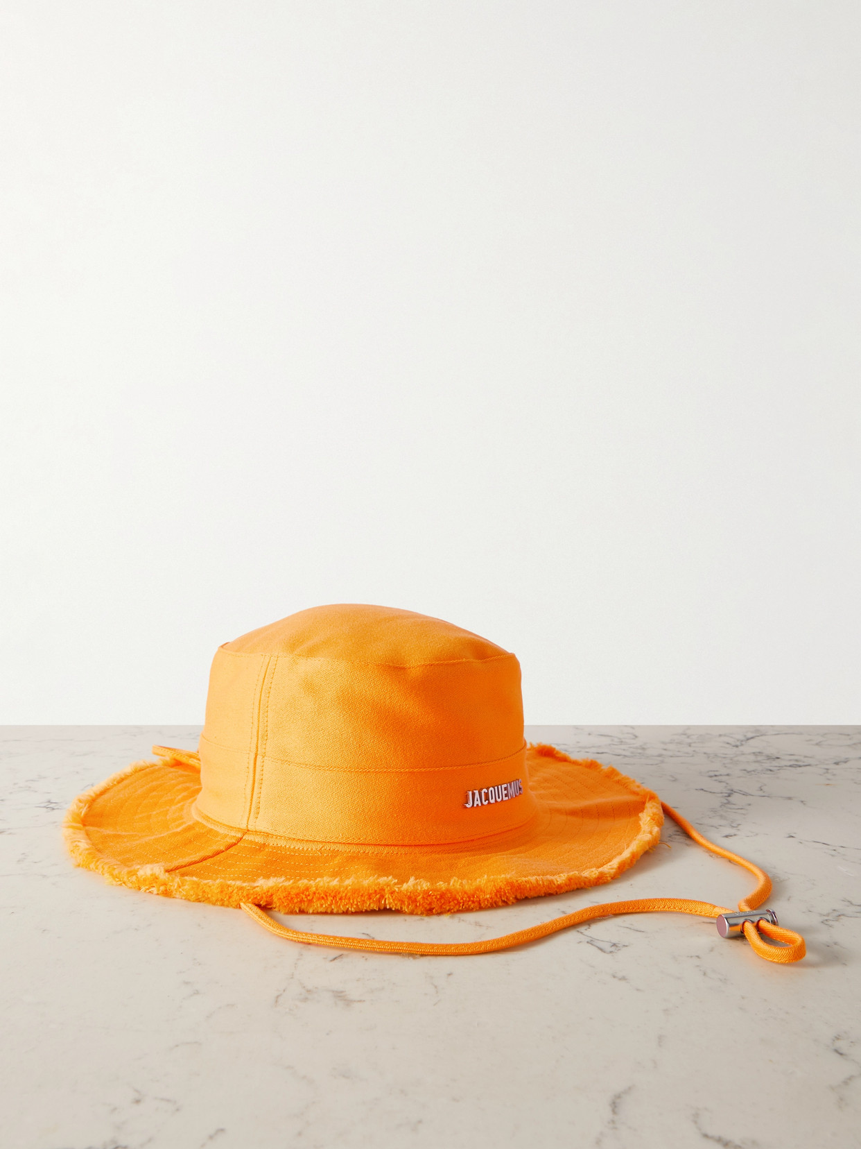 Jacquemus Le Bob Artichaut Embellished Frayed Cotton-canvas Bucket Hat In Orange