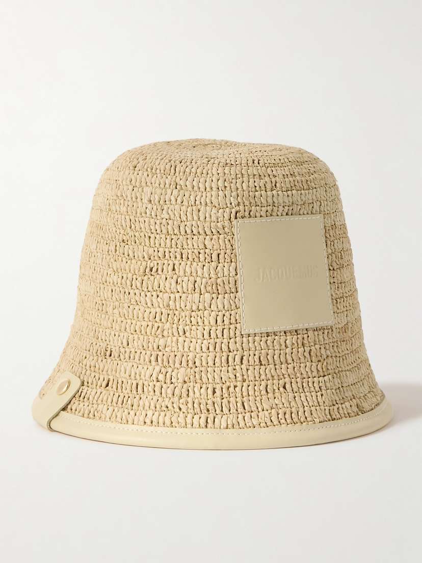 Jacquemus Soli Leather-trimmed Raffia Bucket Hat