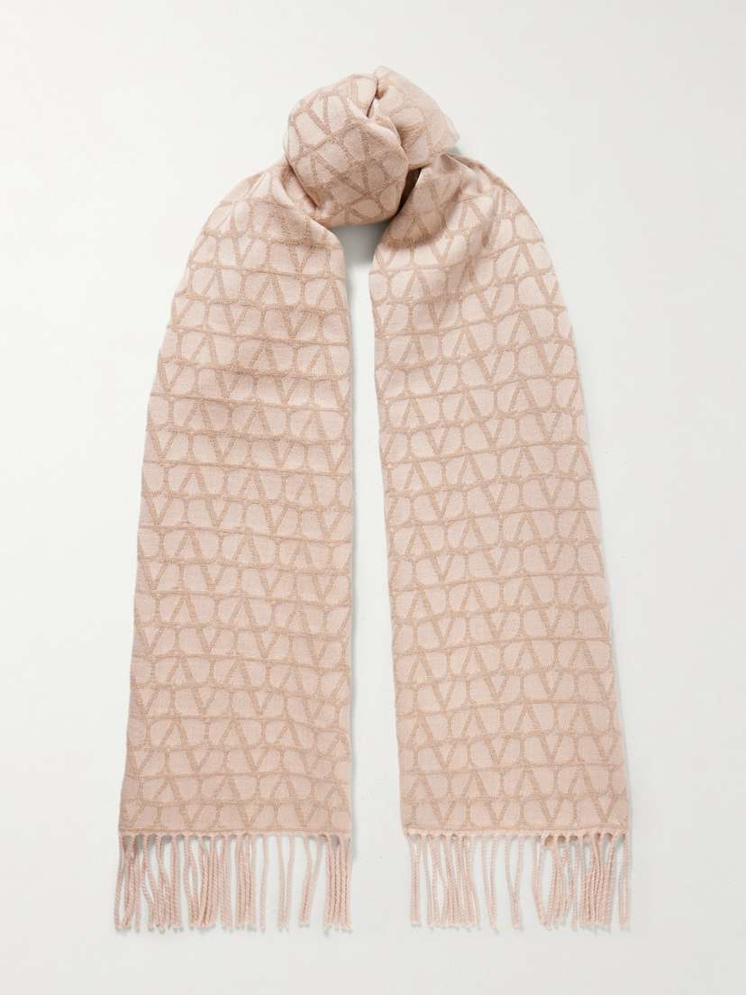 Valentino Garavani Toile Iconographe Fringed Wool-jacquard Scarf