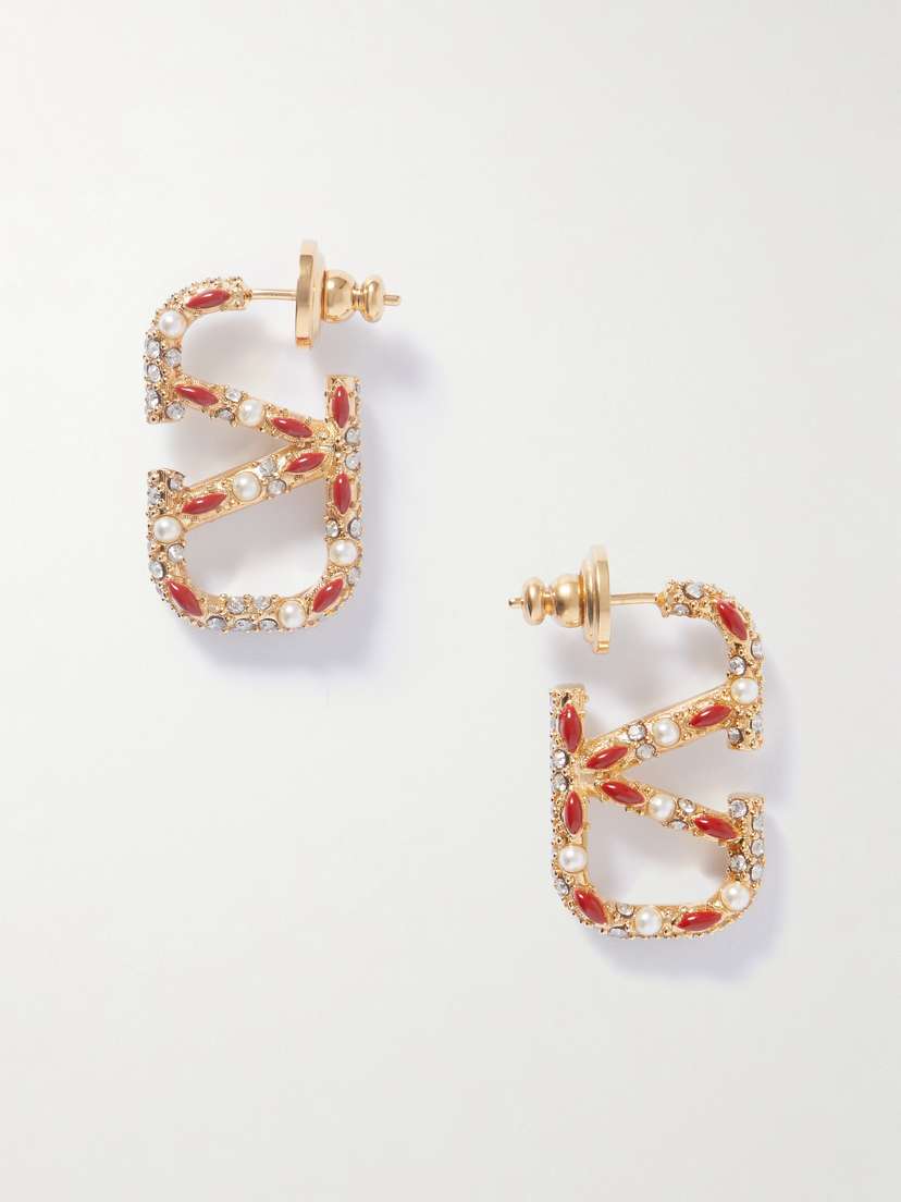 Valentino Garavani Vlogo Gold-tone, Crystal And Faux-pearl Earrings
