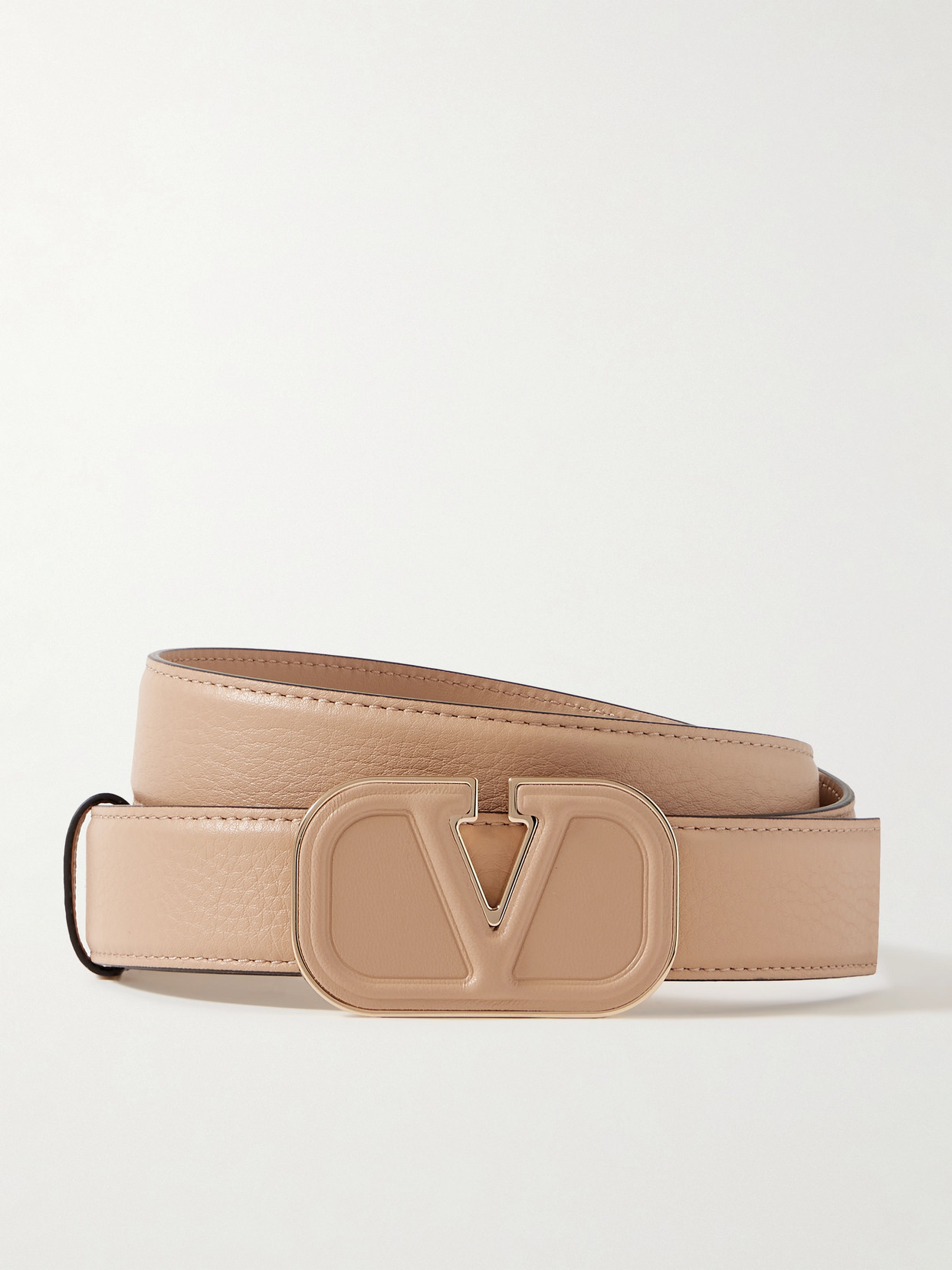 Valentino Garavani Vlogo Textured-leather Belt In Neutrals