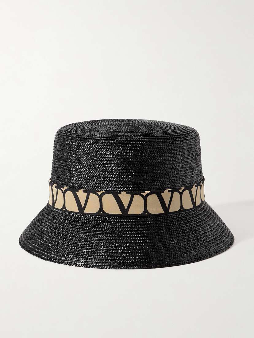 Valentino Garavani Printed Silk-trimmed Straw Bucket Hat