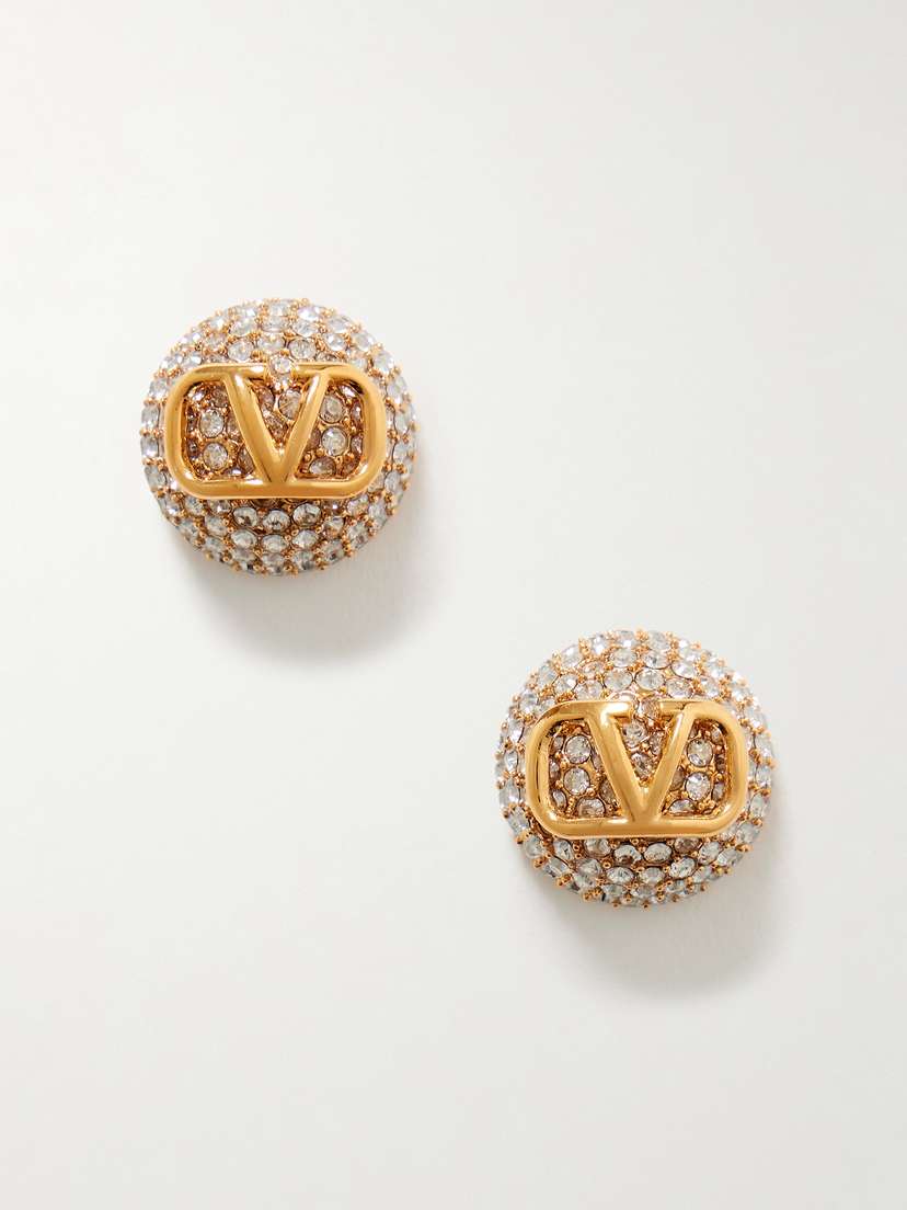 Valentino Garavani Vlogo Gold-tone Crystal Earrings