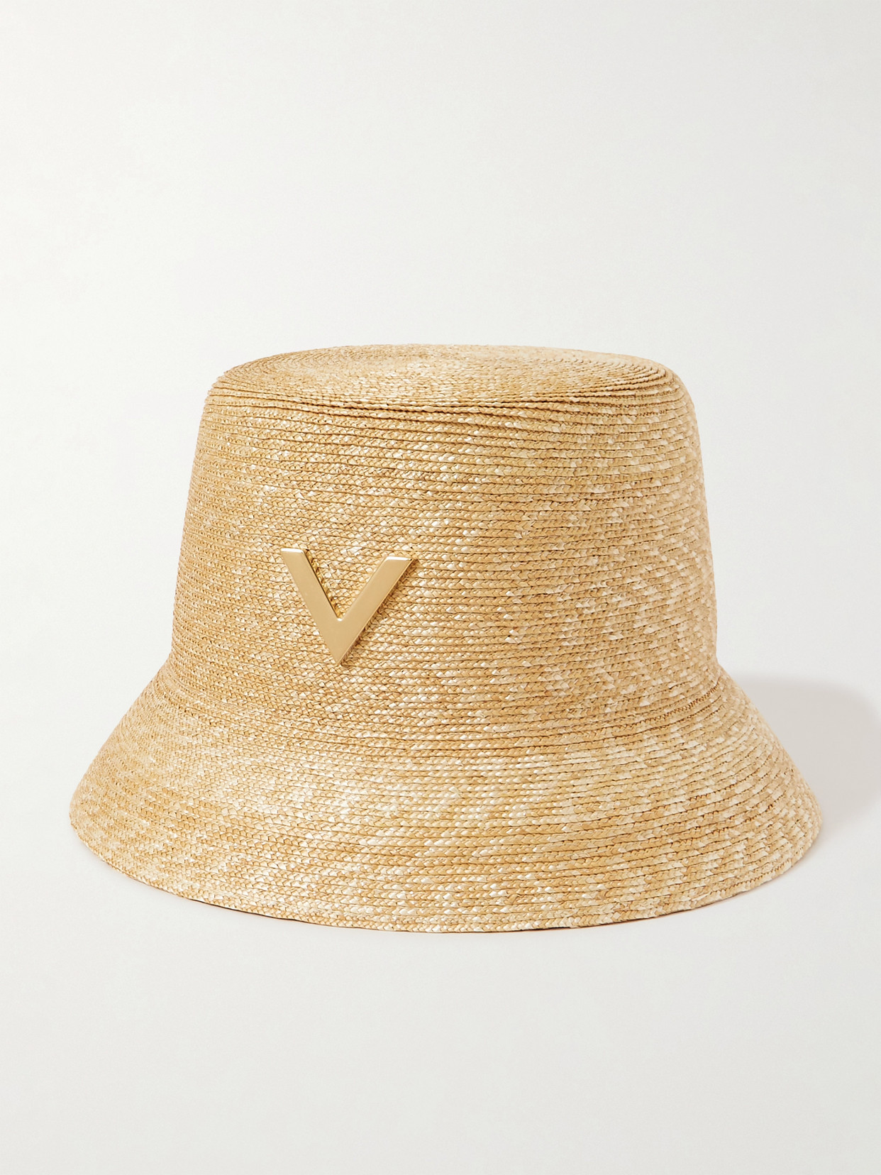 Shop Valentino Embellished Straw Bucket Hat In Neutrals