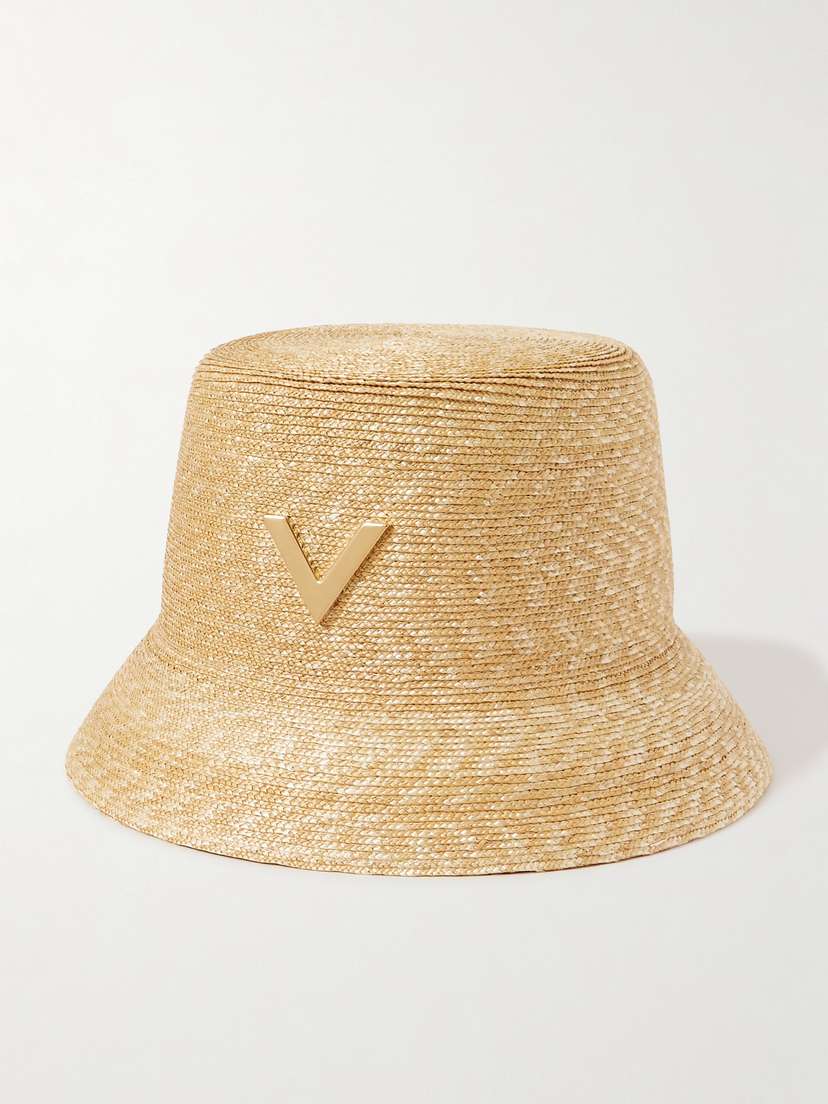 Valentino Garavani Embellished Straw Bucket Hat