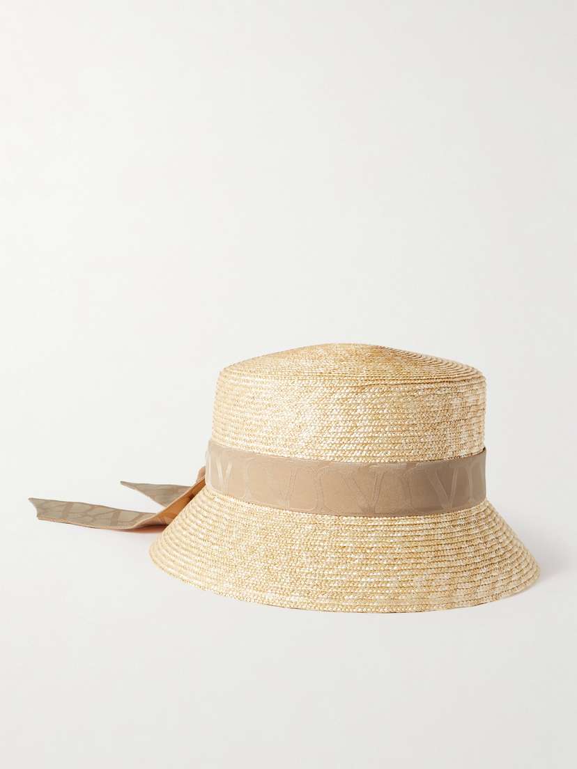 Valentino Garavani Silk Jacquard-trimmed Straw Bucket Hat