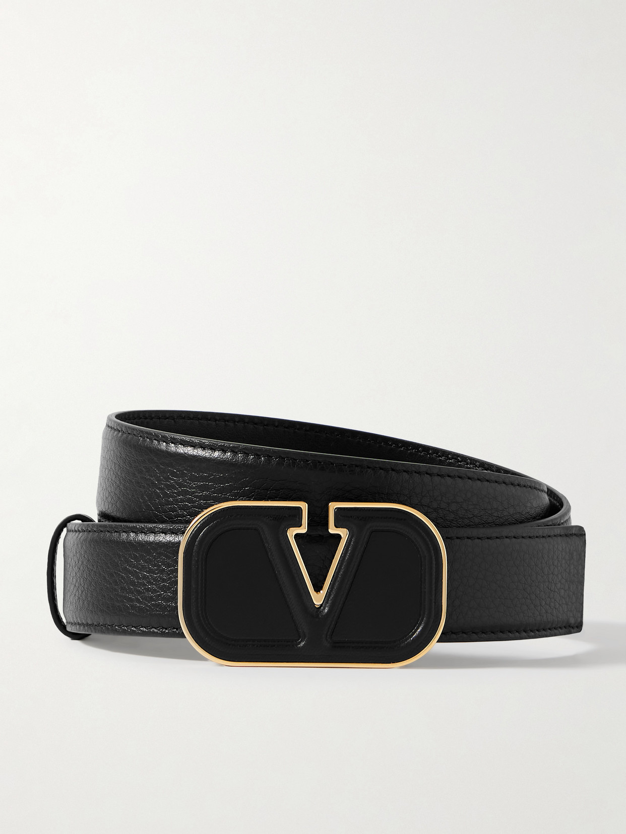 Shop Valentino Vlogo Textured-leather Belt In Black