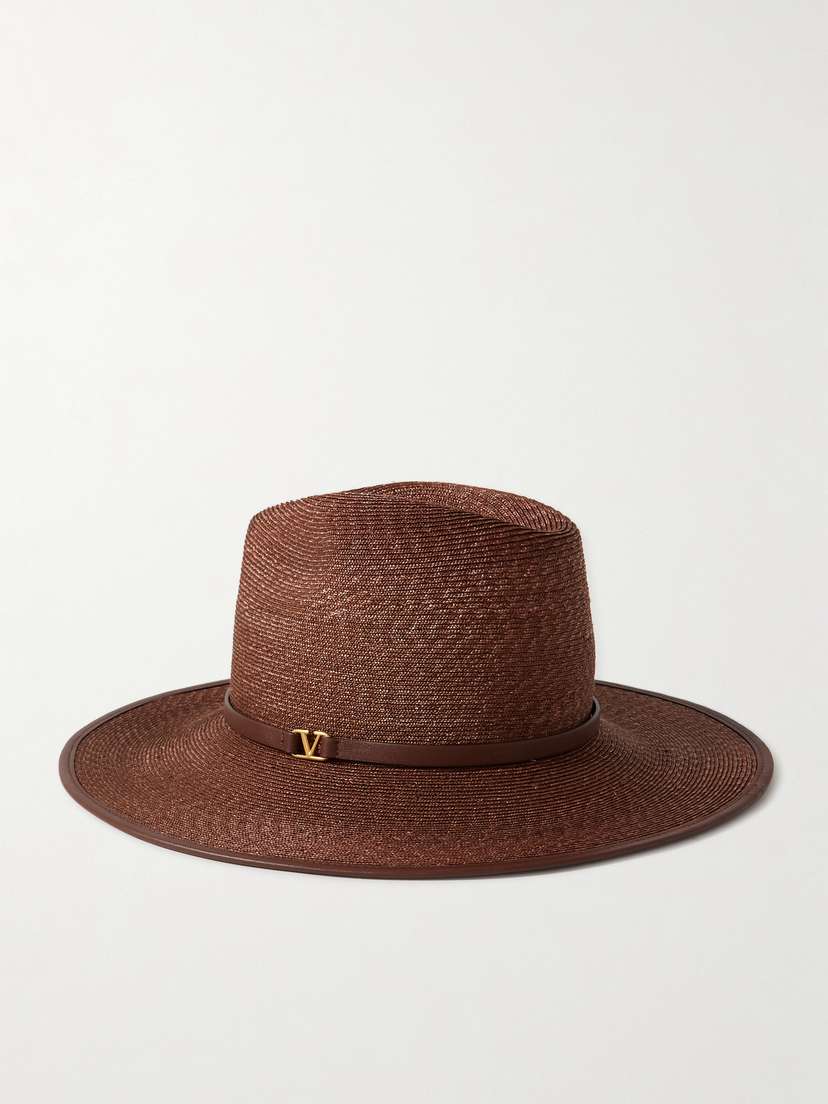 Valentino Garavani Vlogo eather-trimmed Straw Sunhat