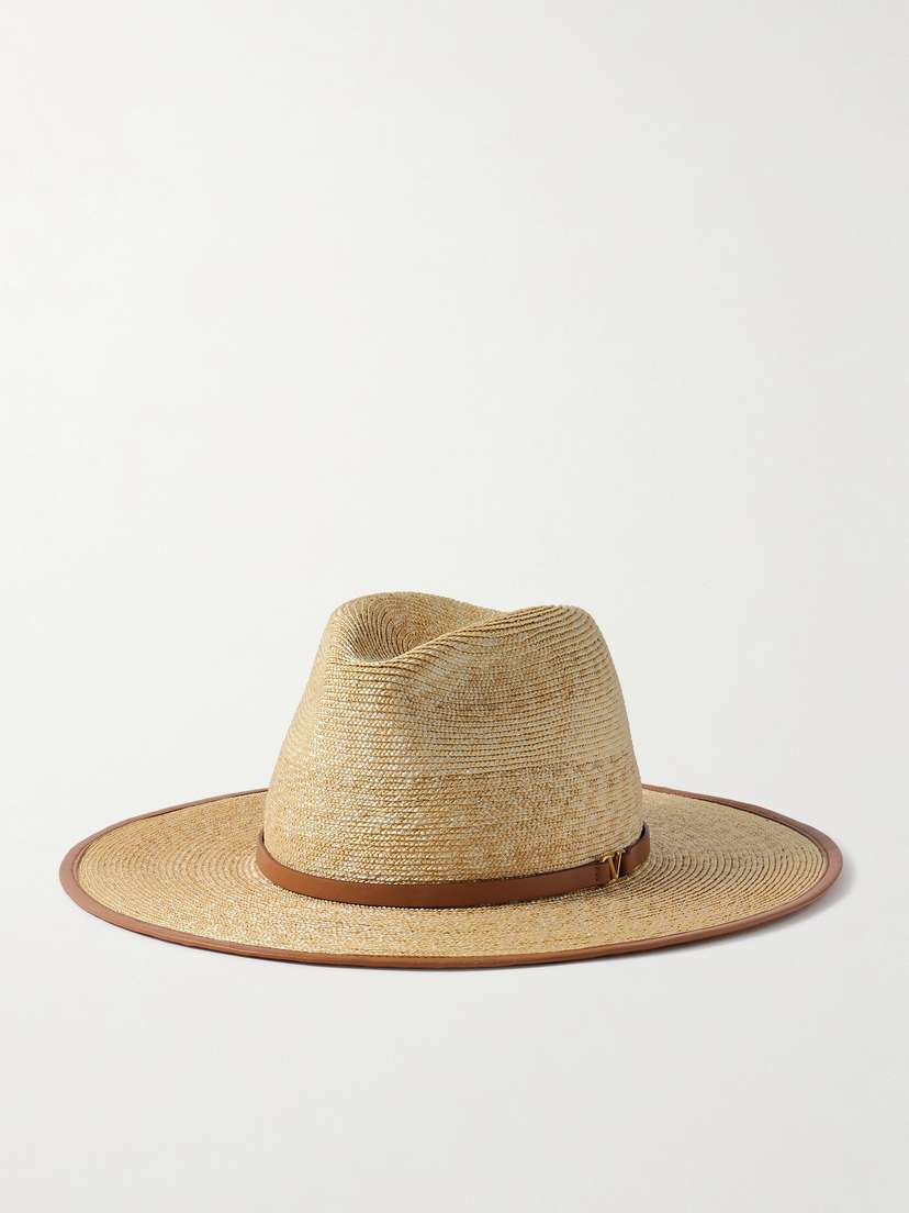 Valentino Garavani Vlogo eather-trimmed Straw Sunhat