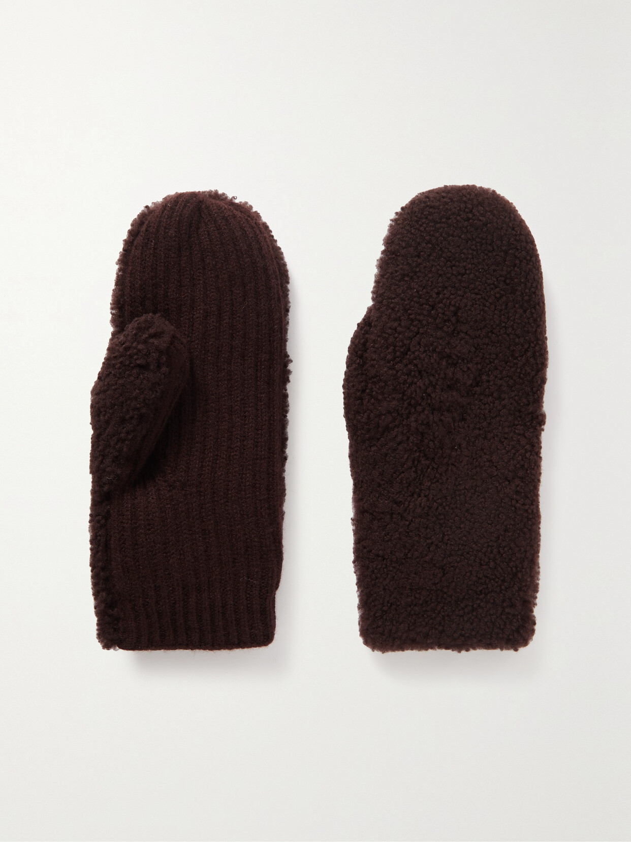 Yves Salomon Shearling And Ribbed Wool And Cashmere-blend Mittens