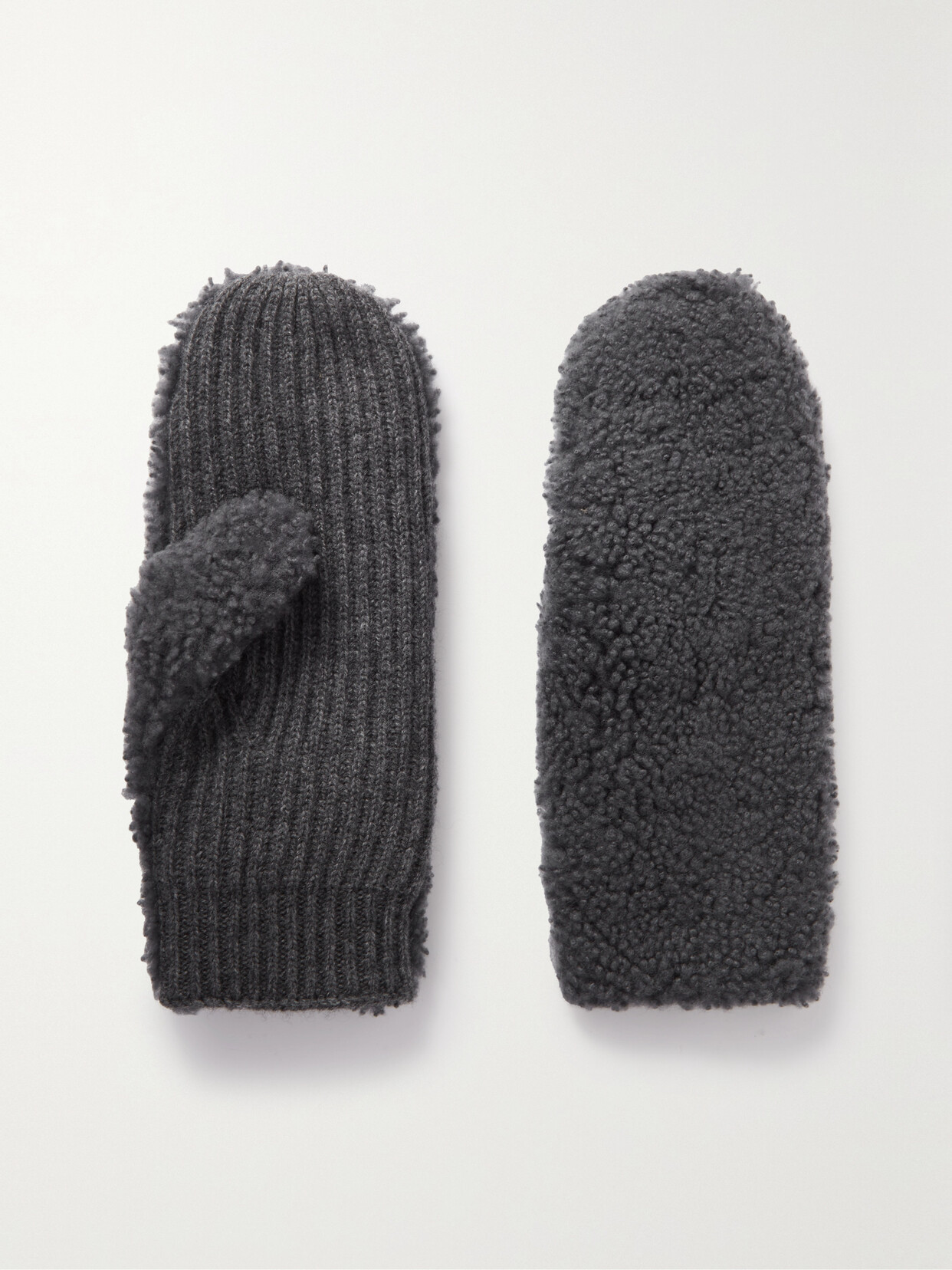 Yves Salomon - Shearling And Ribbed Wool And Cashmere-blend Mittens - Gray