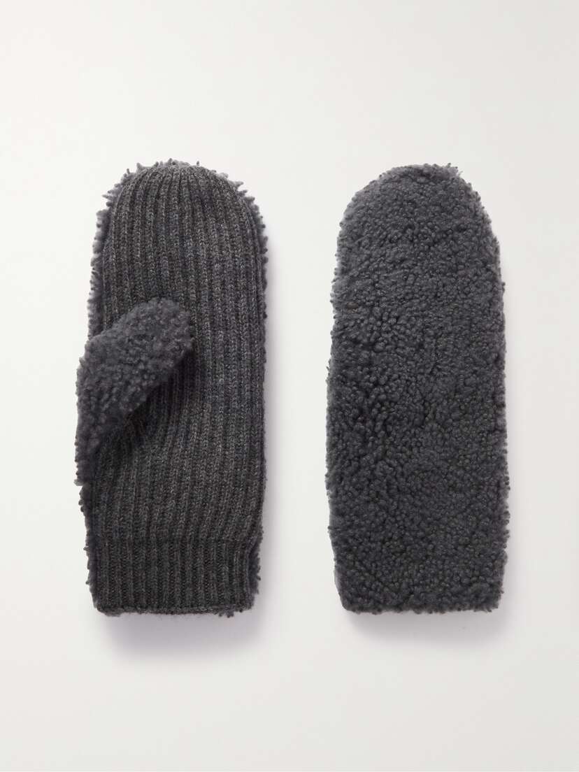Yves Salomon Shearling And Ribbed Wool And Cashmere-blend Mittens