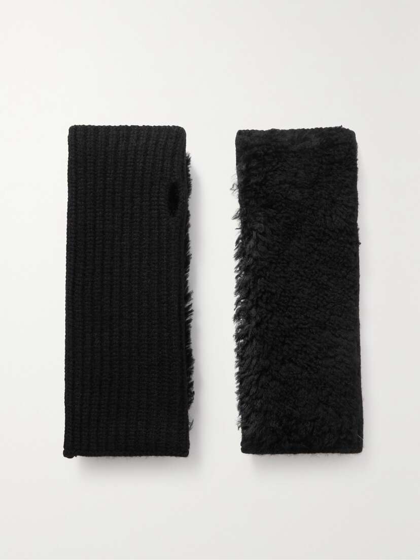 Yves Salomon Shearling And Ribbed Wool And Cashmere-blend Fingerless Mittens