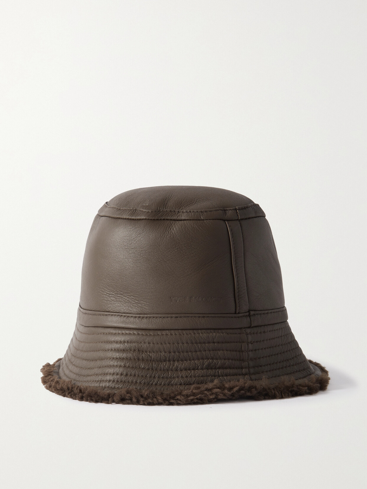 Yves Salomon Leather Bucket Hat In Brown