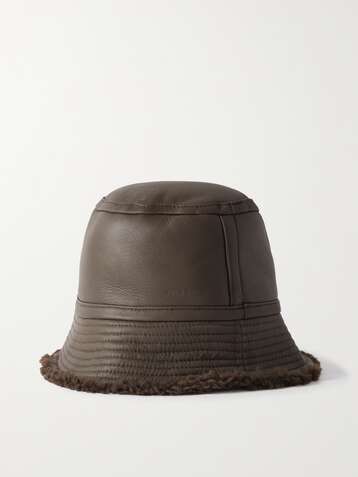 Prada Logo-plaque Shearling Bucket Hat in Pink