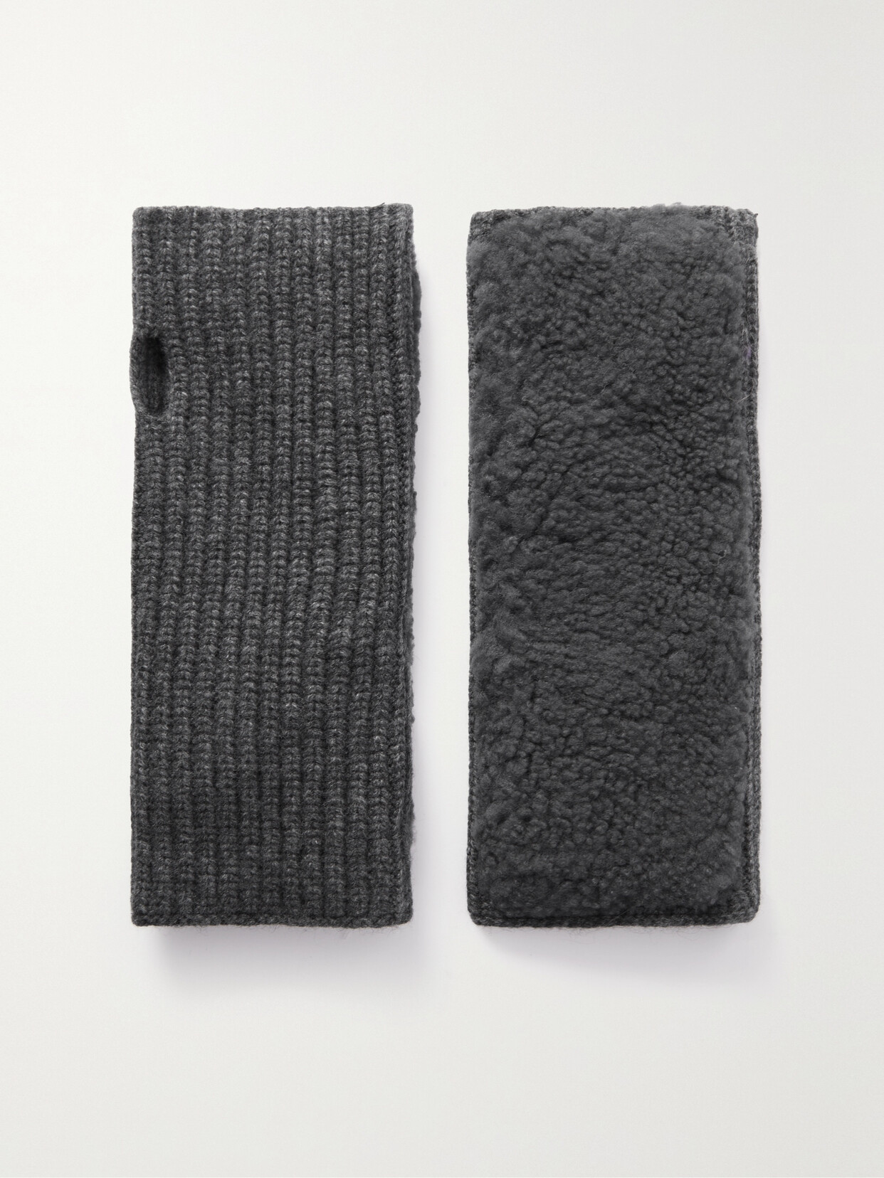 Yves Salomon - Shearling And Ribbed Wool And Cashmere-blend Fingerless Mittens - Gray