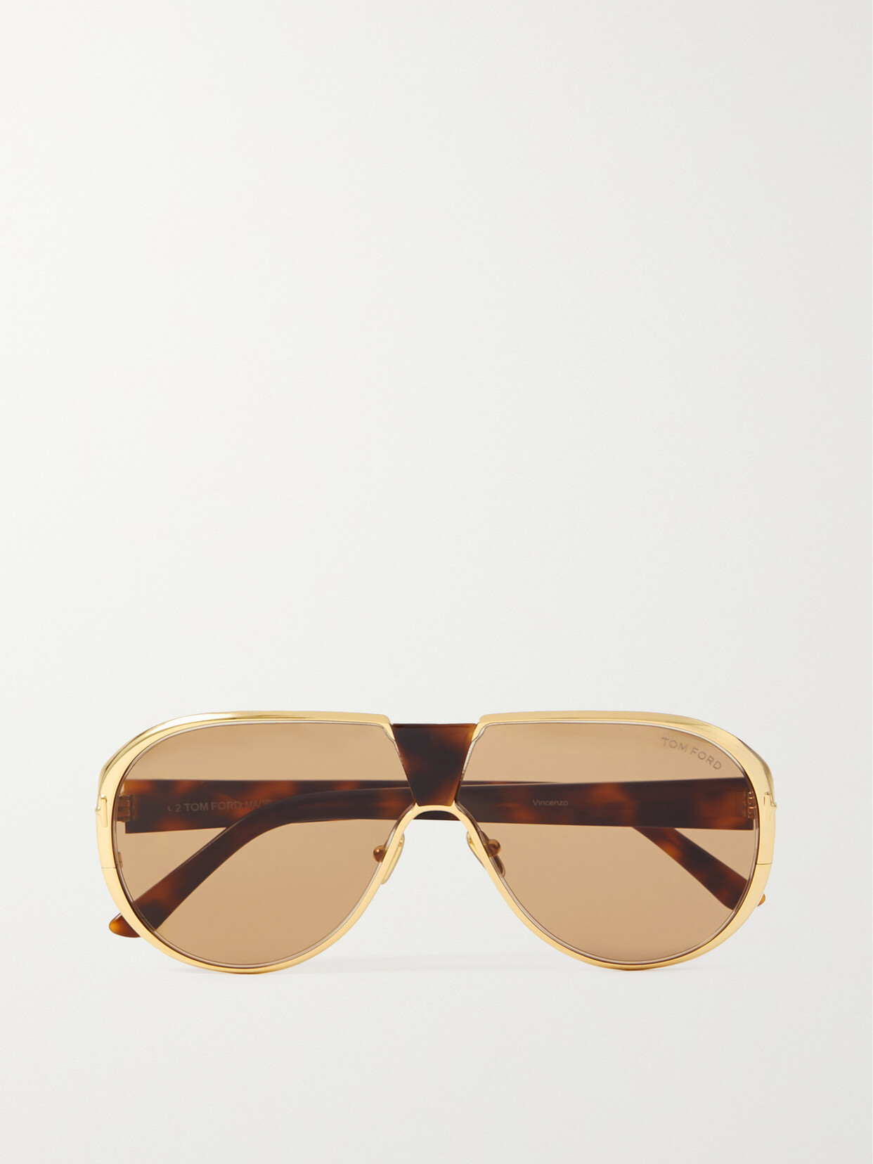 TOM FORD Vincenzo Aviator-style -tone And Tortoiseshell Acetate Sunglasses