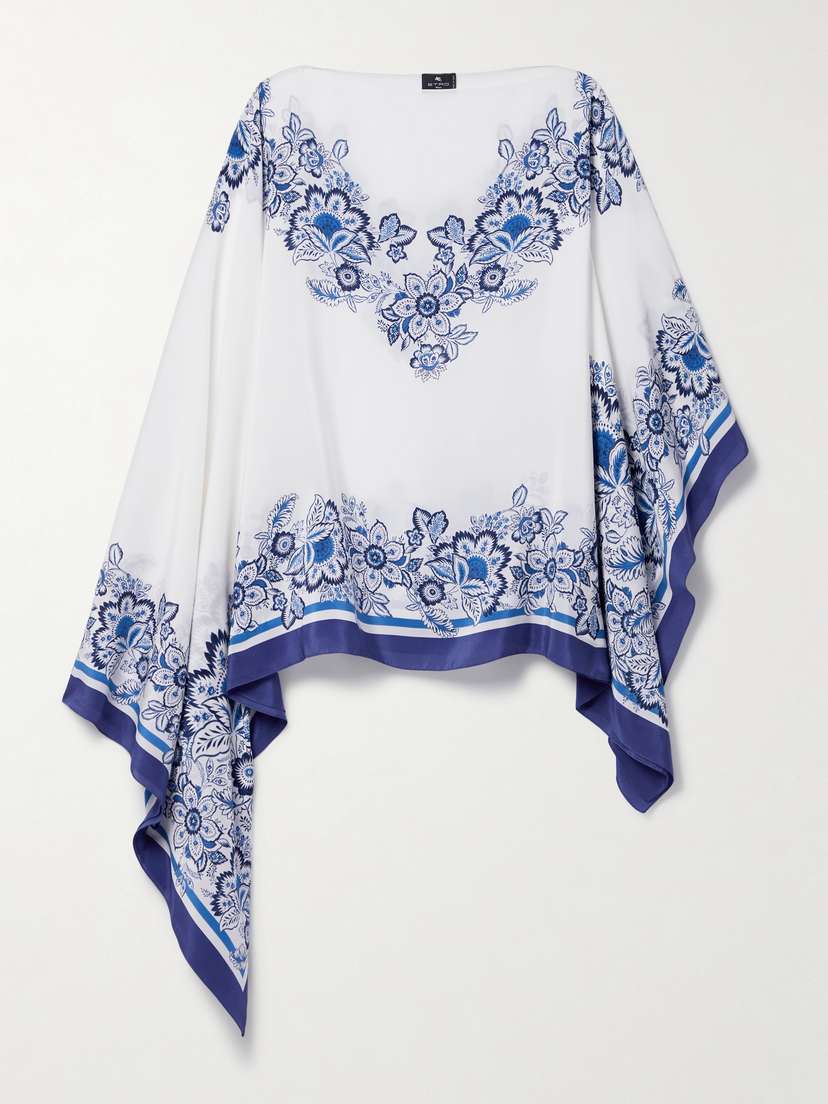 Etro Draped Floral-print Silk Crepe De Chine Poncho