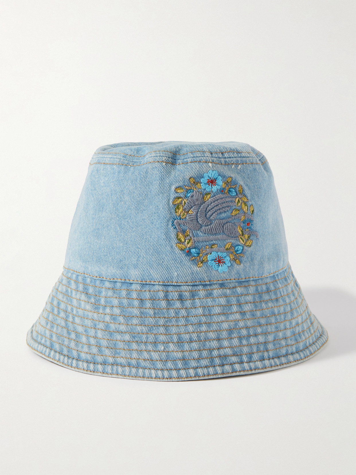 Etro Pegaso Embroidered Denim Bucket Hat In Blue