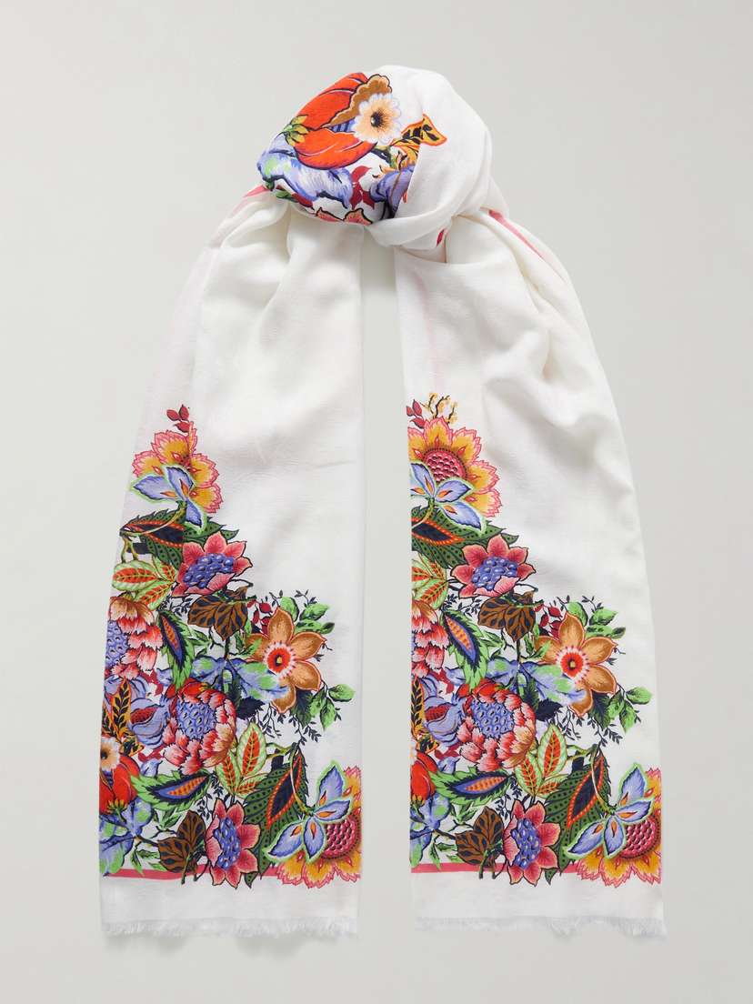 Etro Frayed Printed Cotton And Modal-blend Gauze Scarf