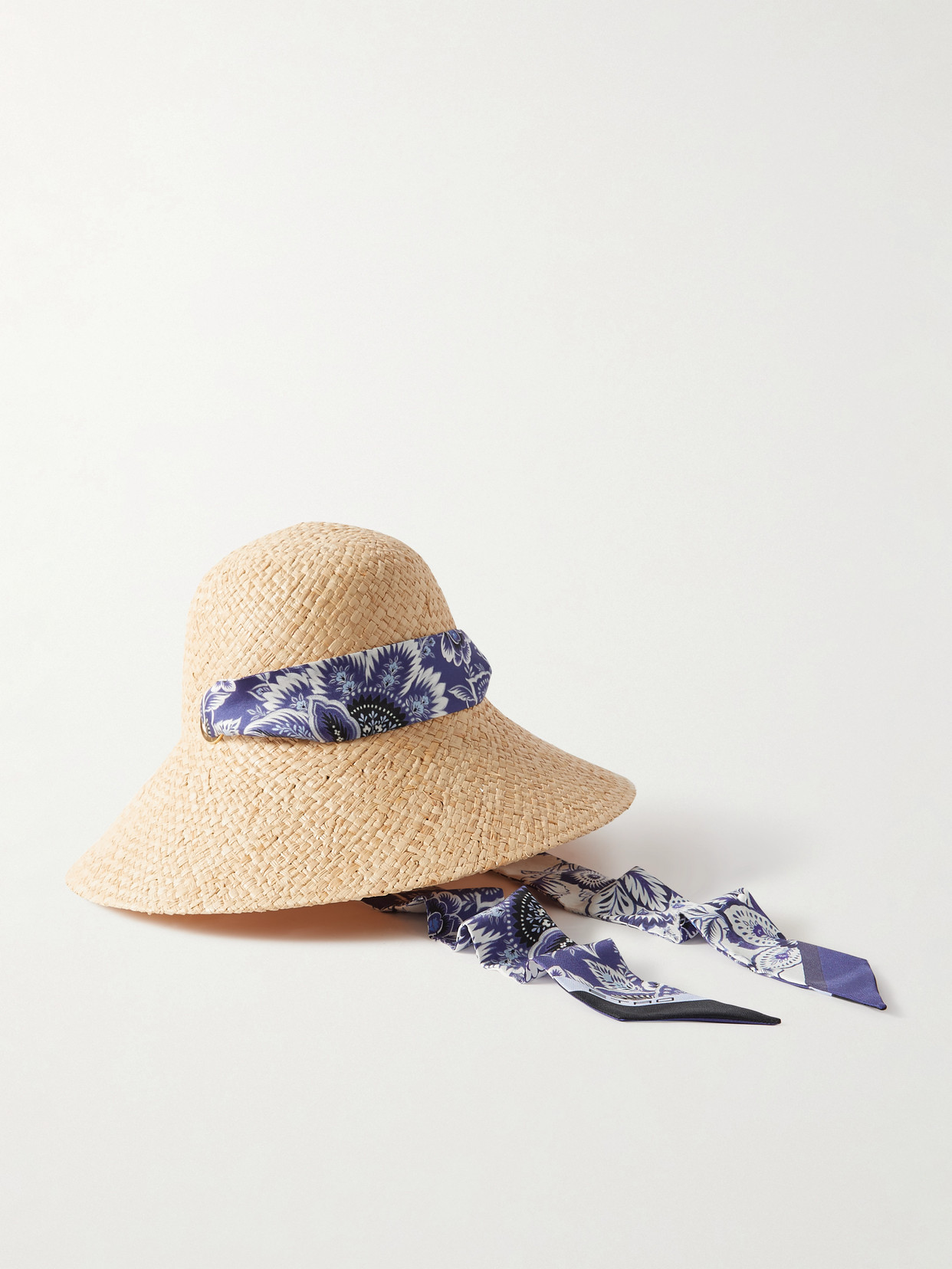 Etro - Floral-print Silk-satin Trimmed Raffia Sunhat - Multi