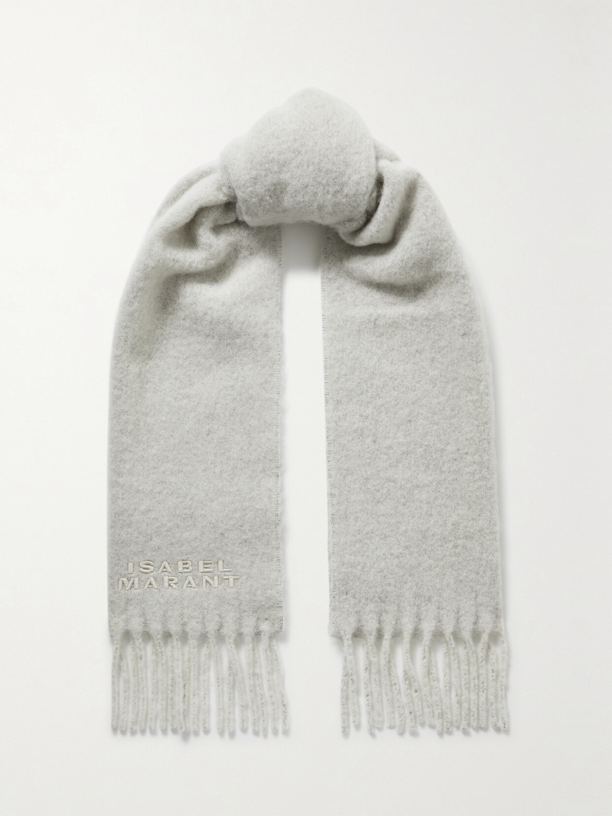 Isabel Marant Firny Fringed Embroidered Alpaca-blend Scarf In Gray