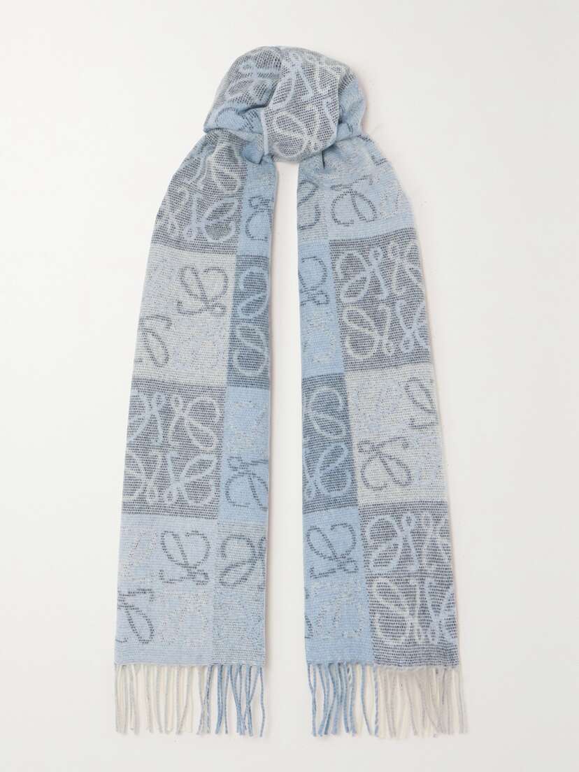 Loewe Fringed Intarsia Wool And Cashmere-blend Scarf