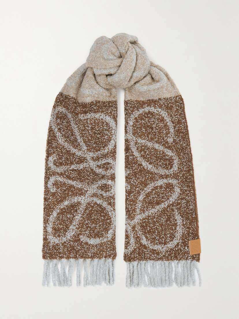 Loewe Fringed Printed Alpaca-blend Bouclé Scarf