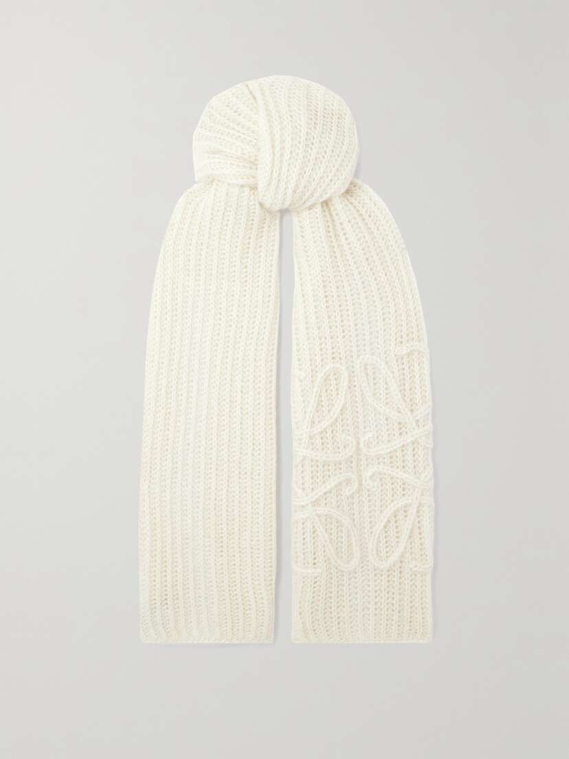 Loewe Anagram Embroidered Ribbed Mohair-blend Scarf