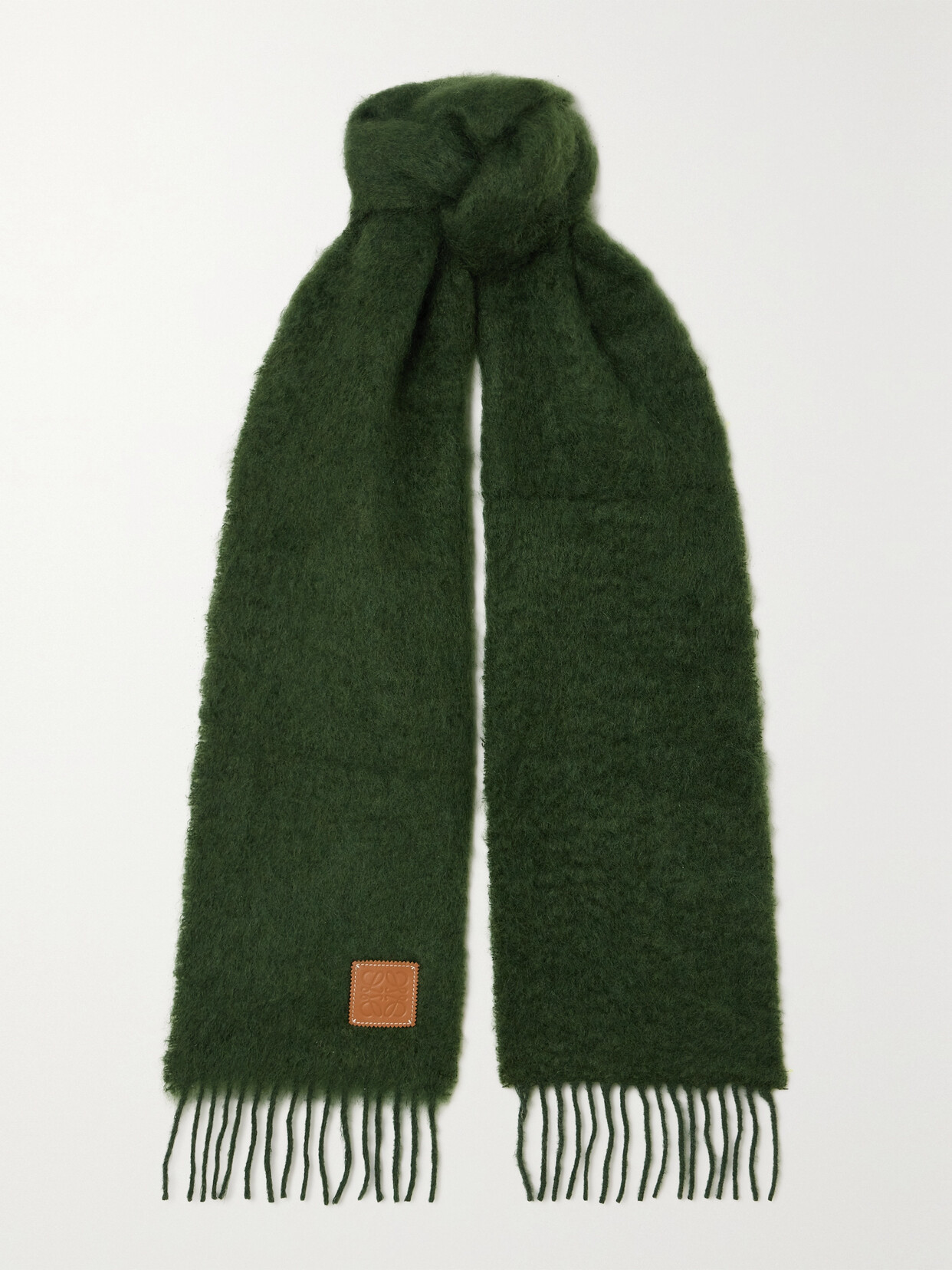 Loewe Anagram Mohair Fringe Scarf In Green