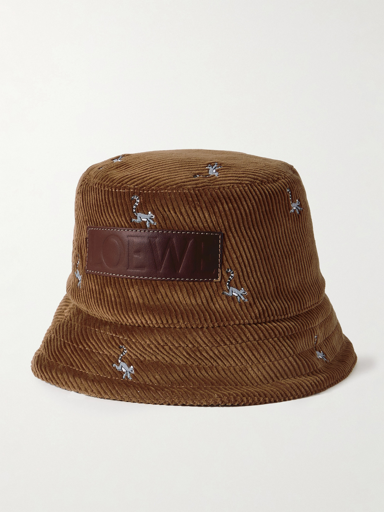 Loewe - Leather-trimmed Embroidered Cotton-corduroy Bucket Hat - Brown