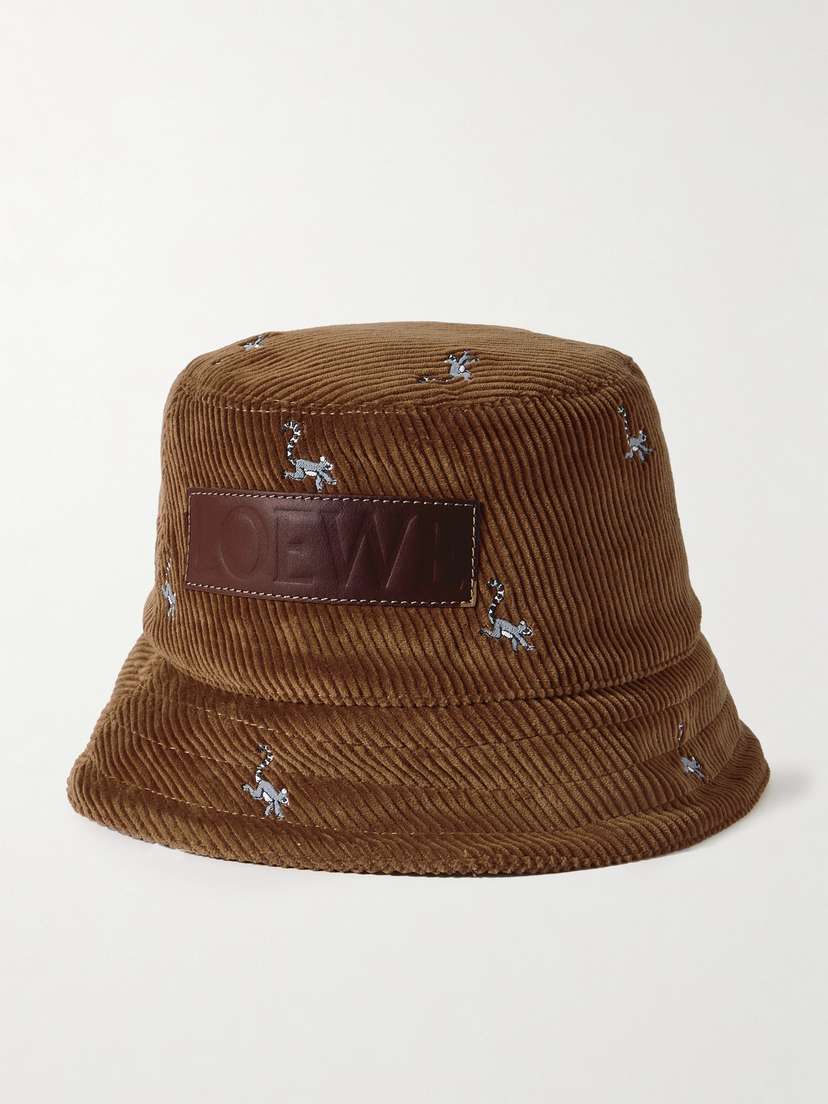 Loewe Leather-trimmed Embroidered Cotton-corduroy Bucket Hat