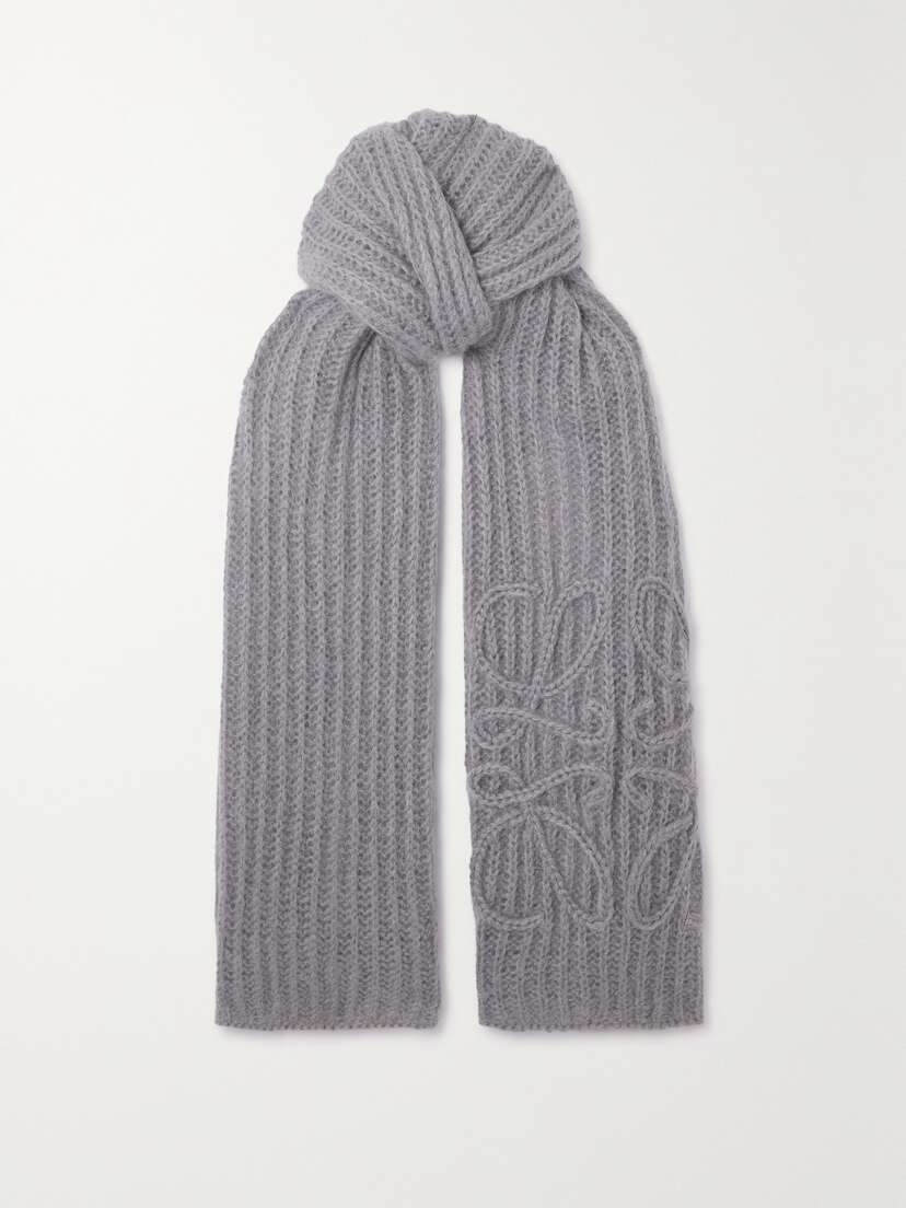 Loewe Anagram Embroidered Ribbed Mohair-blend Scarf