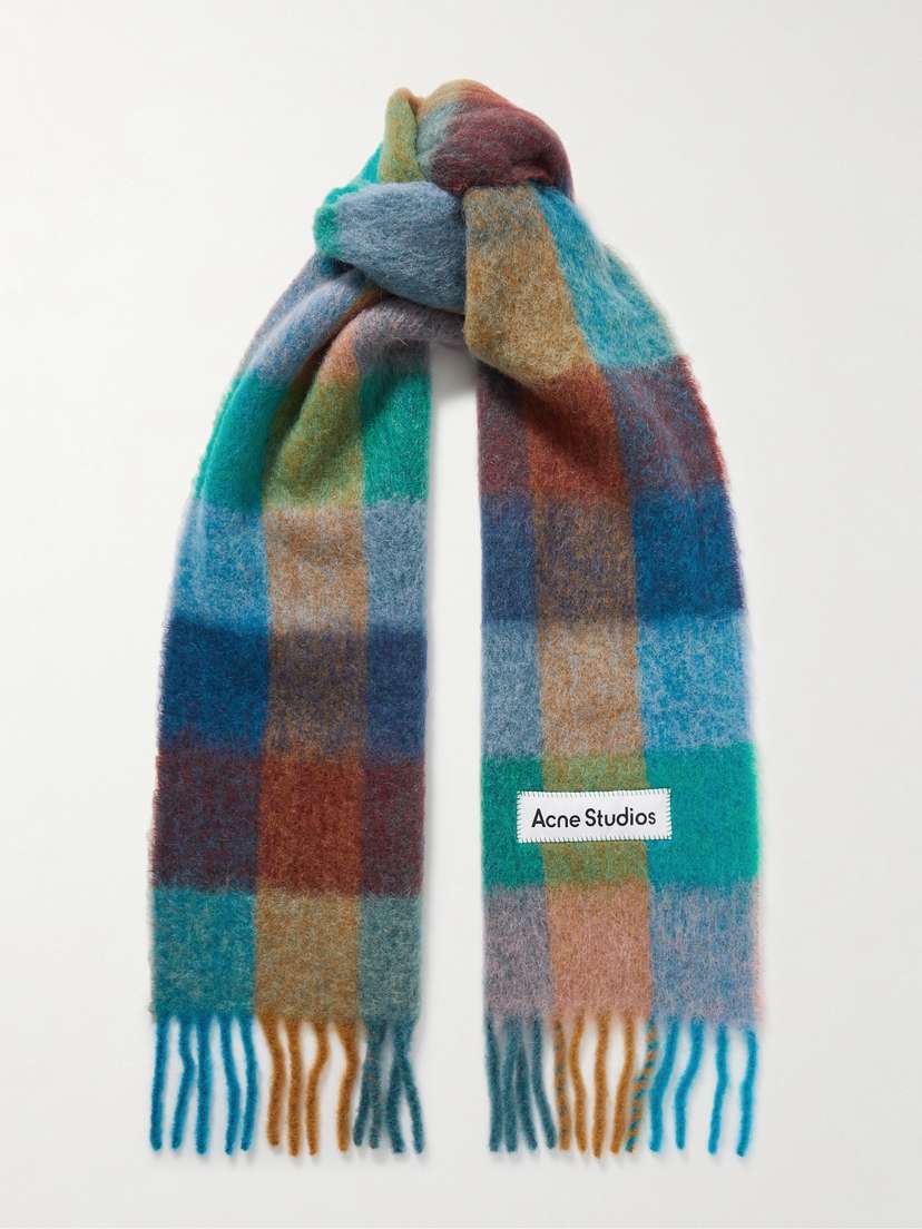 Acne Studios Appliquéd Fringed Checked Brushed-knit Scarf -  - One size