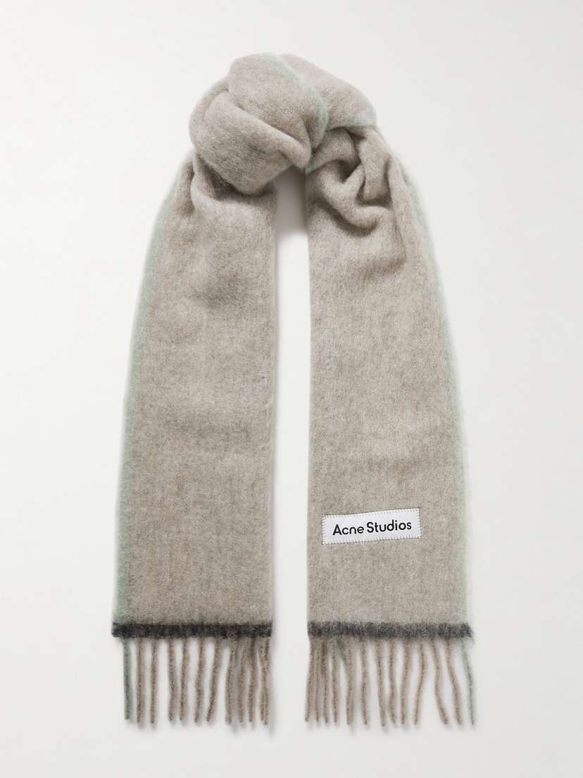 Acne Studios Appliquèd Fringed Knitted Scarf