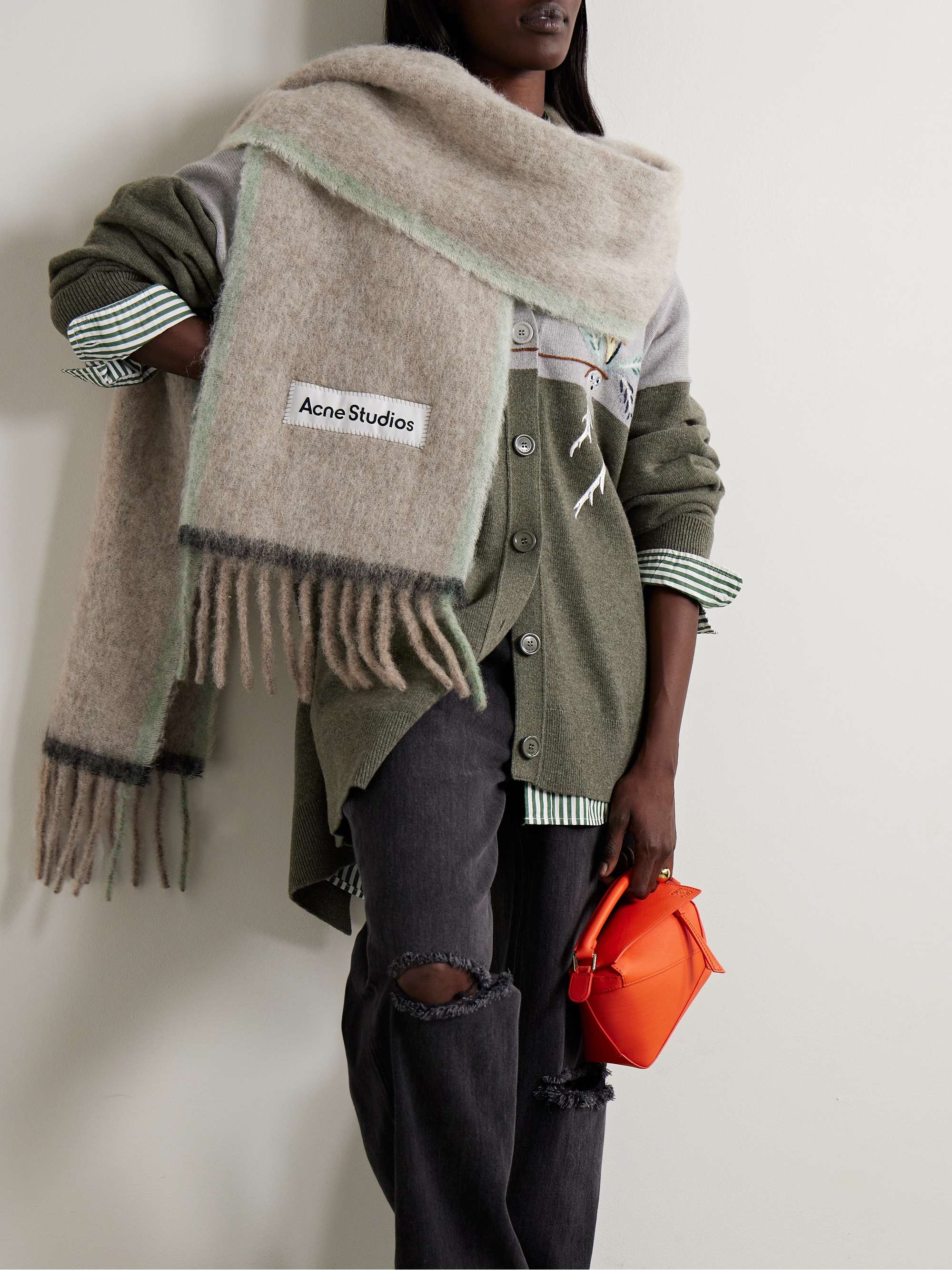 ACNE STUDIOS Vally fringed striped knitted scarf