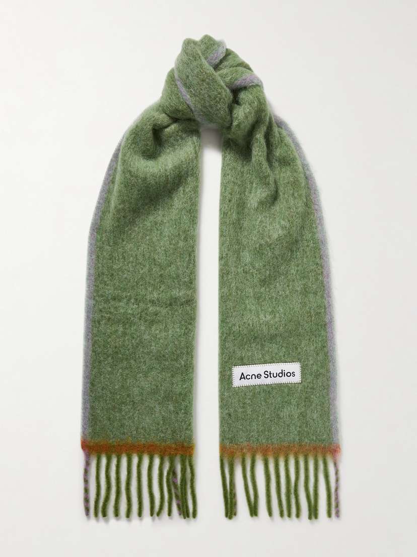 Acne Studios Appliquéd Fringed Brushed-knit Scarf