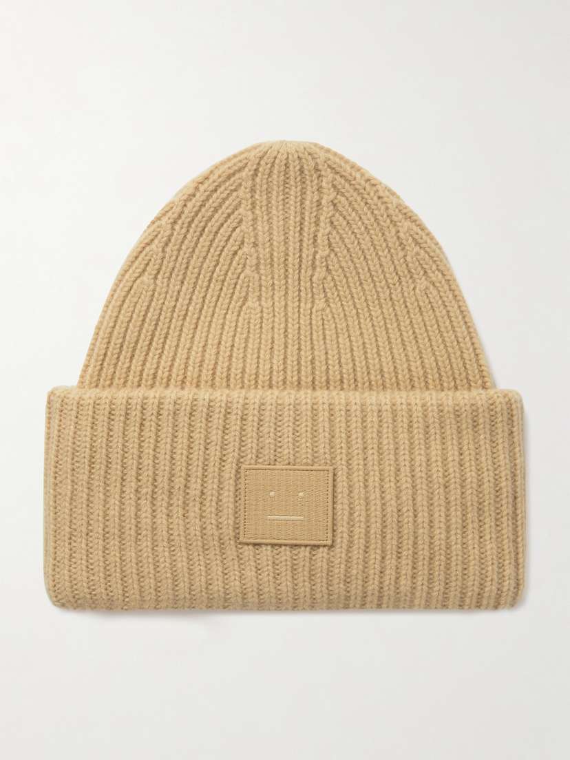 Acne Studios Face Logo-appliquéd Ribbed Wool Beanie