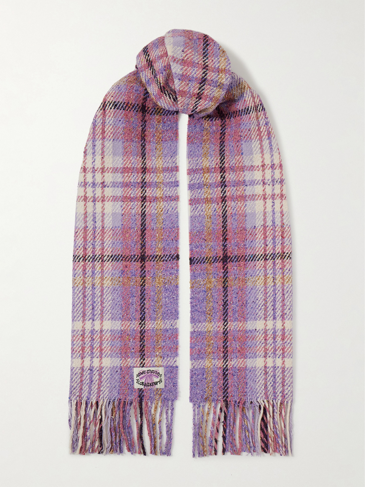 Acne Studios - Fringed Checked Tweed Scarf - Purple